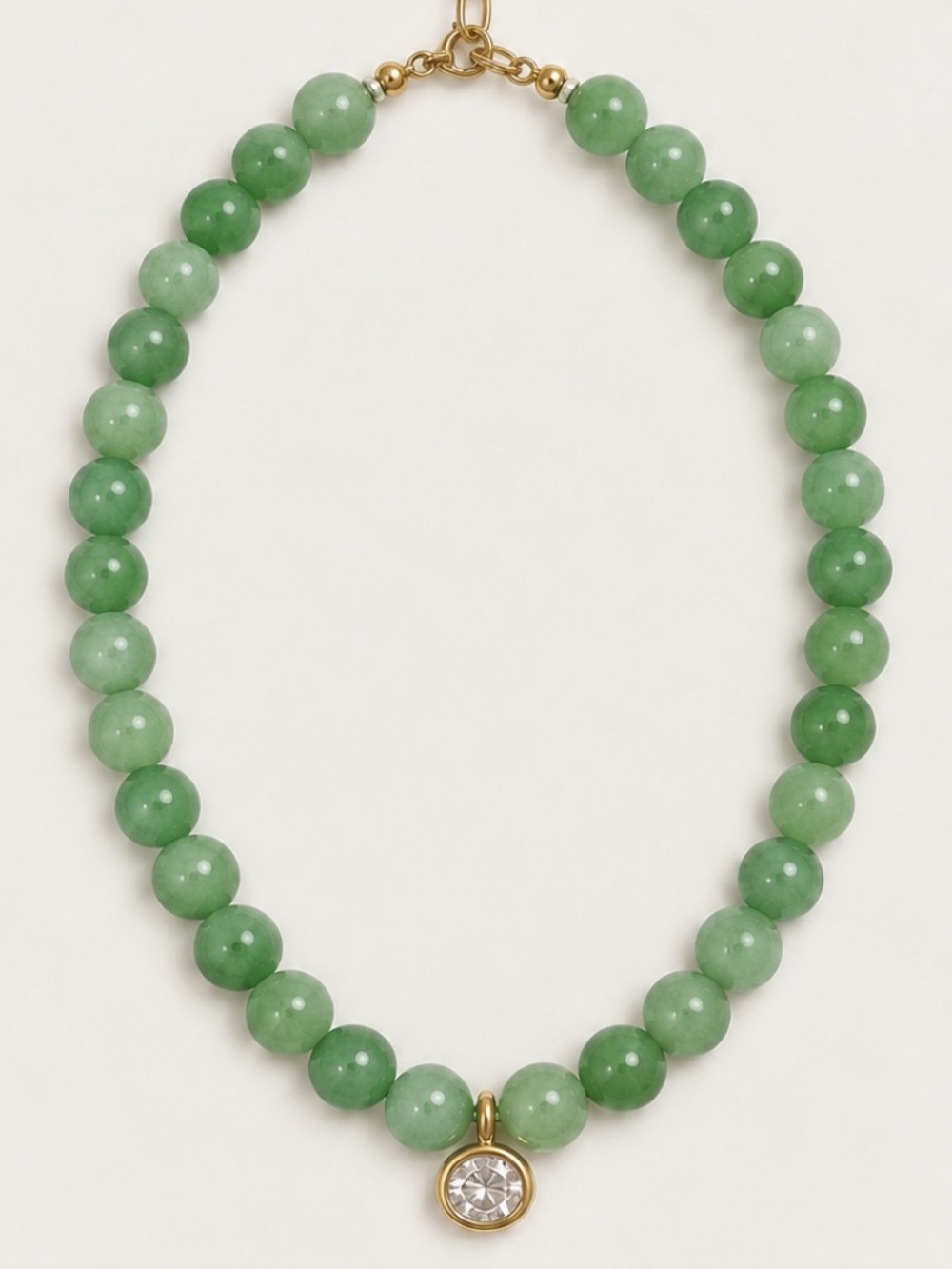 New! 18K Gold Plated Green Beaded Crystal Pendant Necklace NWOT 1031